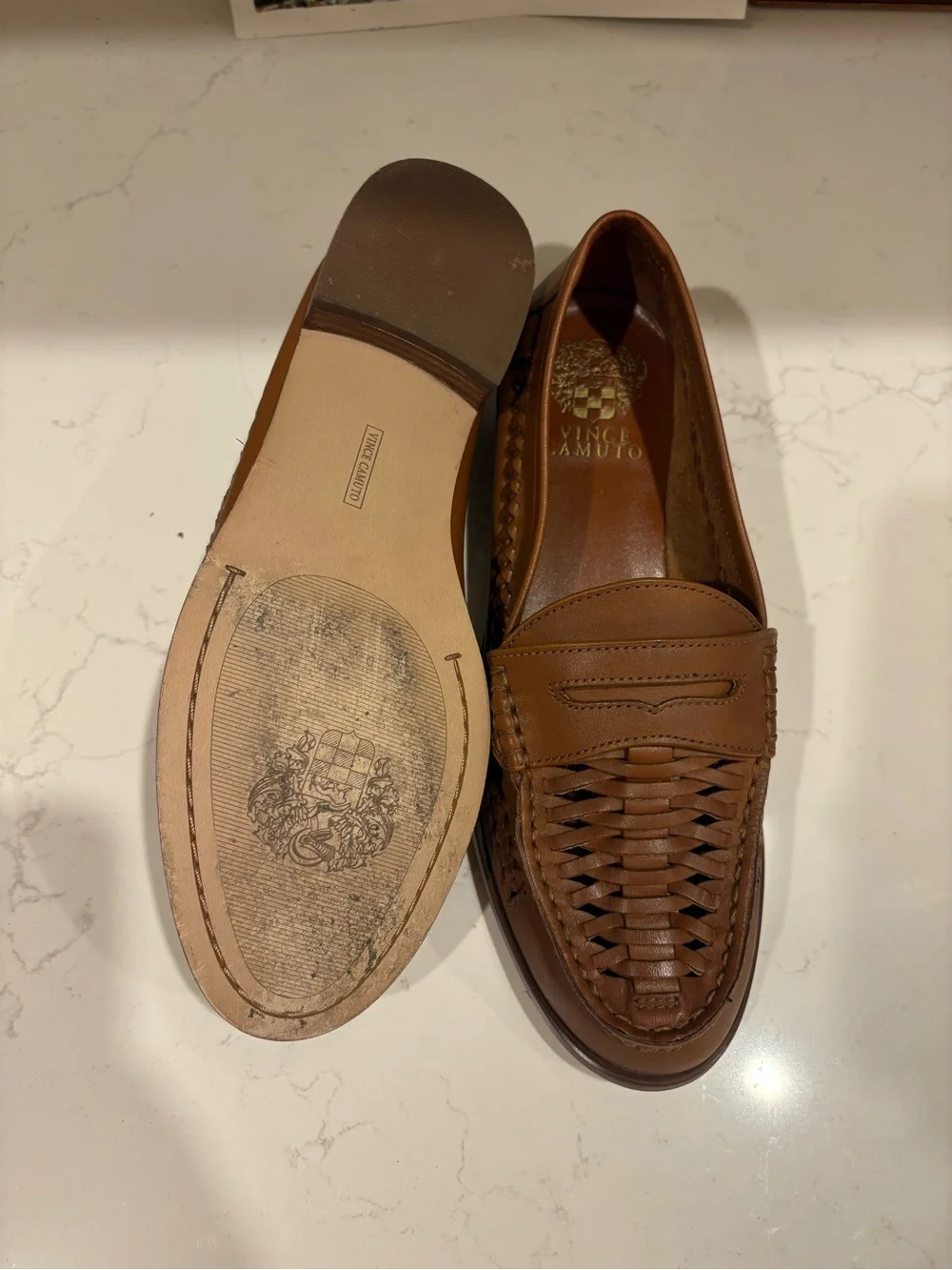 Vince Camuto Calie loafer, Brown Woven Leather Penny Loafer
